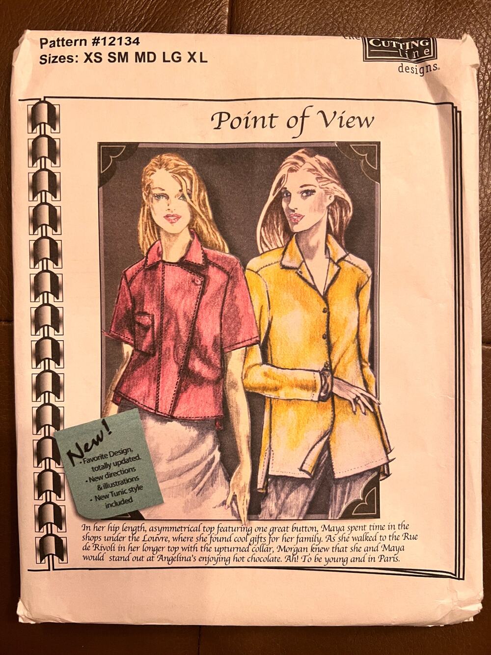 Vintage Cutting Line Designs 12134 Point of View Shirt Pattern XS-XL Uncut